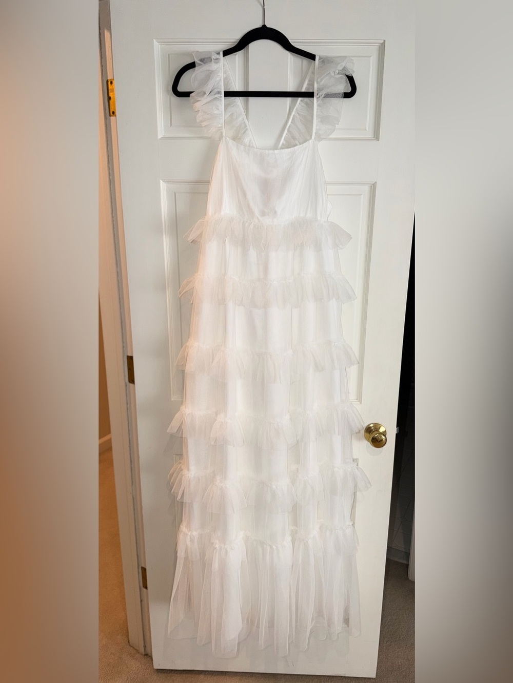Show Me Your Mumu White Tulle Ruffle Maxi Dress V-Neck Long Sleeveless XL